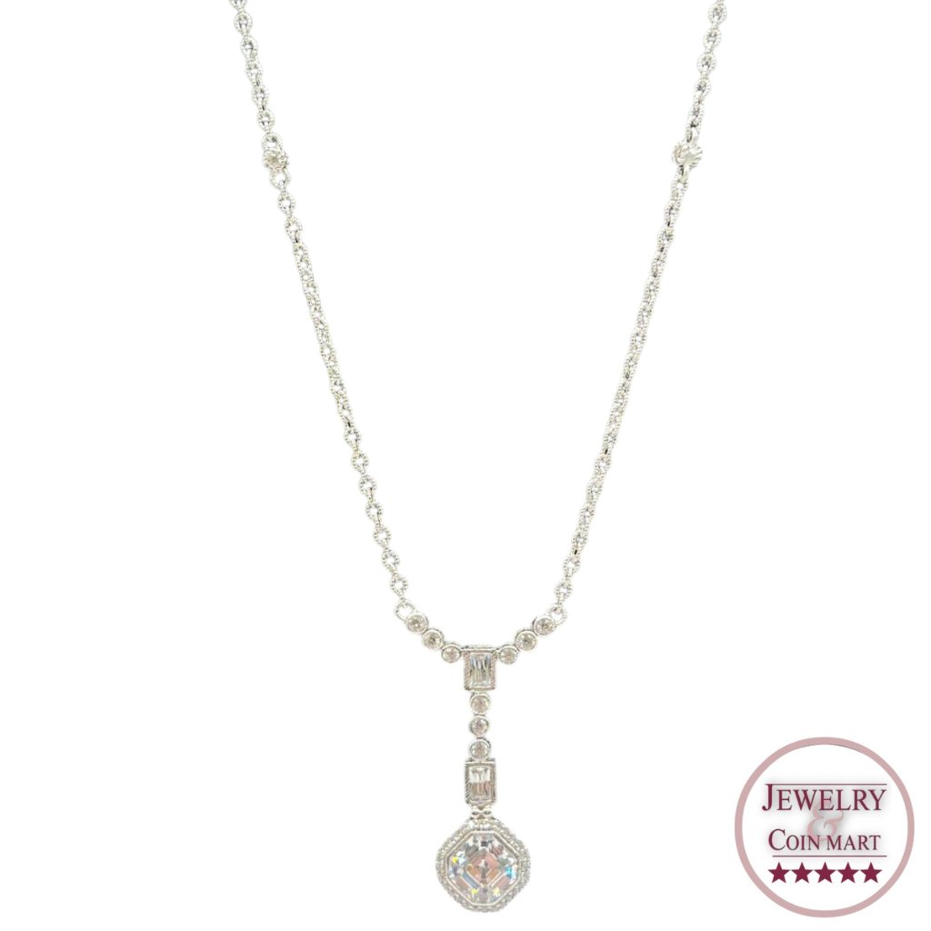 Judith Ripka 925 Sterling Silver Drop Pendant Necklace Cz Classic Love Bridal 235$